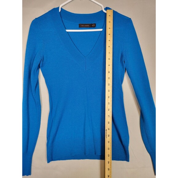 The Limited Sweater Womens XS Merino Wool Blend Blue Lightweight V-Neck Preppy - Picture 5 of 9